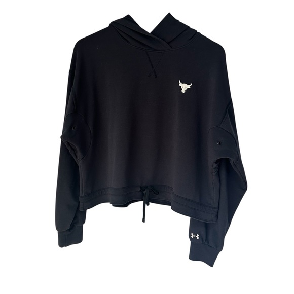 Under Armour Project Rock Terry Hoodie Women’s M Black Loose Fit Pullover, S/M - Picture 1 of 10